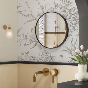 SONGMICS Wall Mirror, Round Mirror, Bathroom Mirror, 40/50/61/76 cm, Metal Frame