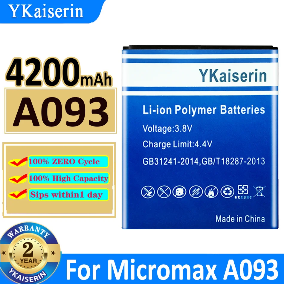 

Аккумулятор ykaisсеребрин 4200 мАч, Сменный аккумулятор для Micromax A093, новый аккумулятор + батарея для отслеживания кода