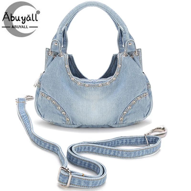 Abuyall Denim Shoulder Bag Women Jean Purse Handbag Hobo Tote Top