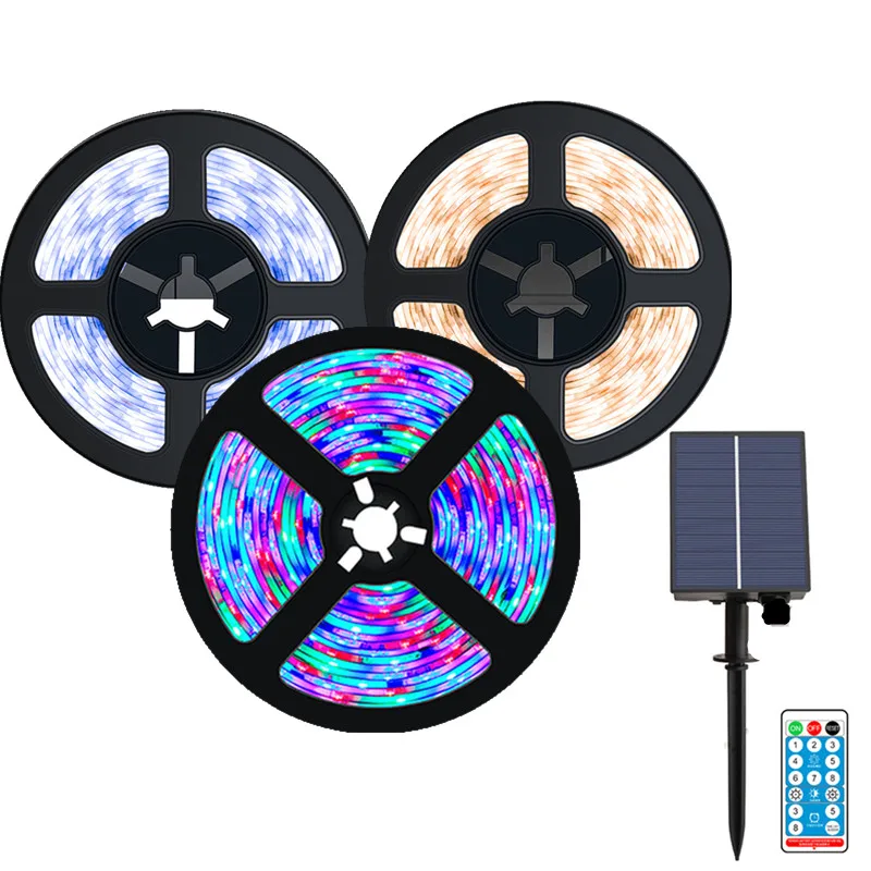 LED Strip Light Solar Powered RGB Led Lights Flexible LED Lamp Tape Ribbon RGB TV Desktop Screen BackLight Outdoor Diode Tape