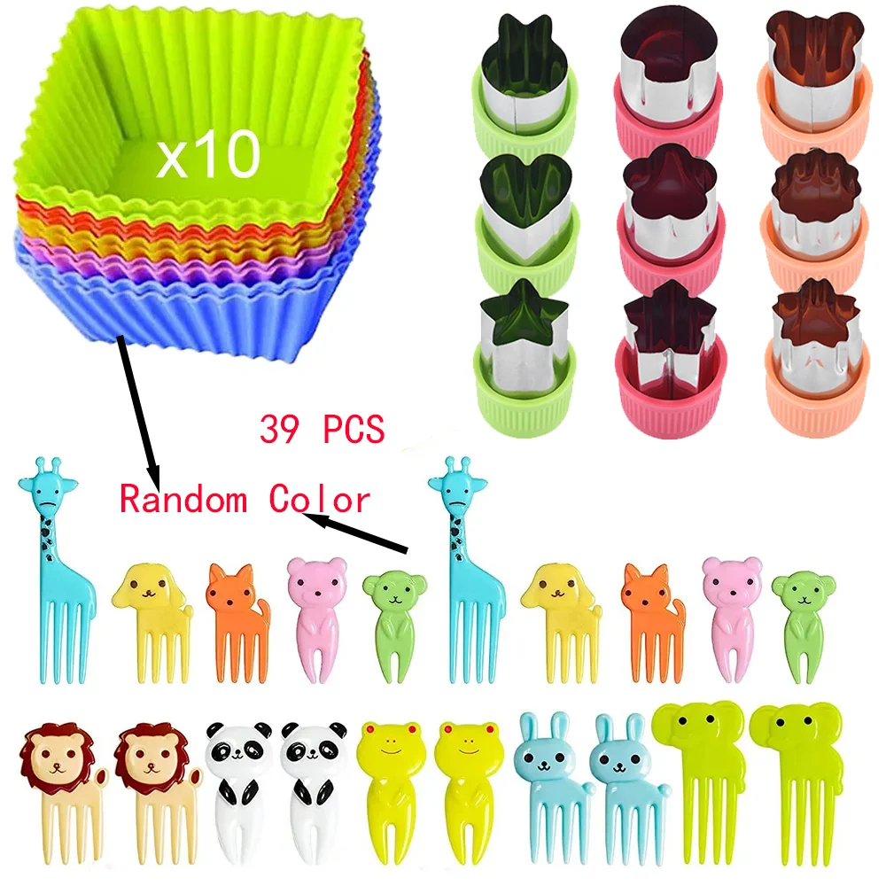Vegetable slicer fruit cutters mold for kids children shapes set cookie stamps mold DIY mini food with forks stainless steel vegetable cutter