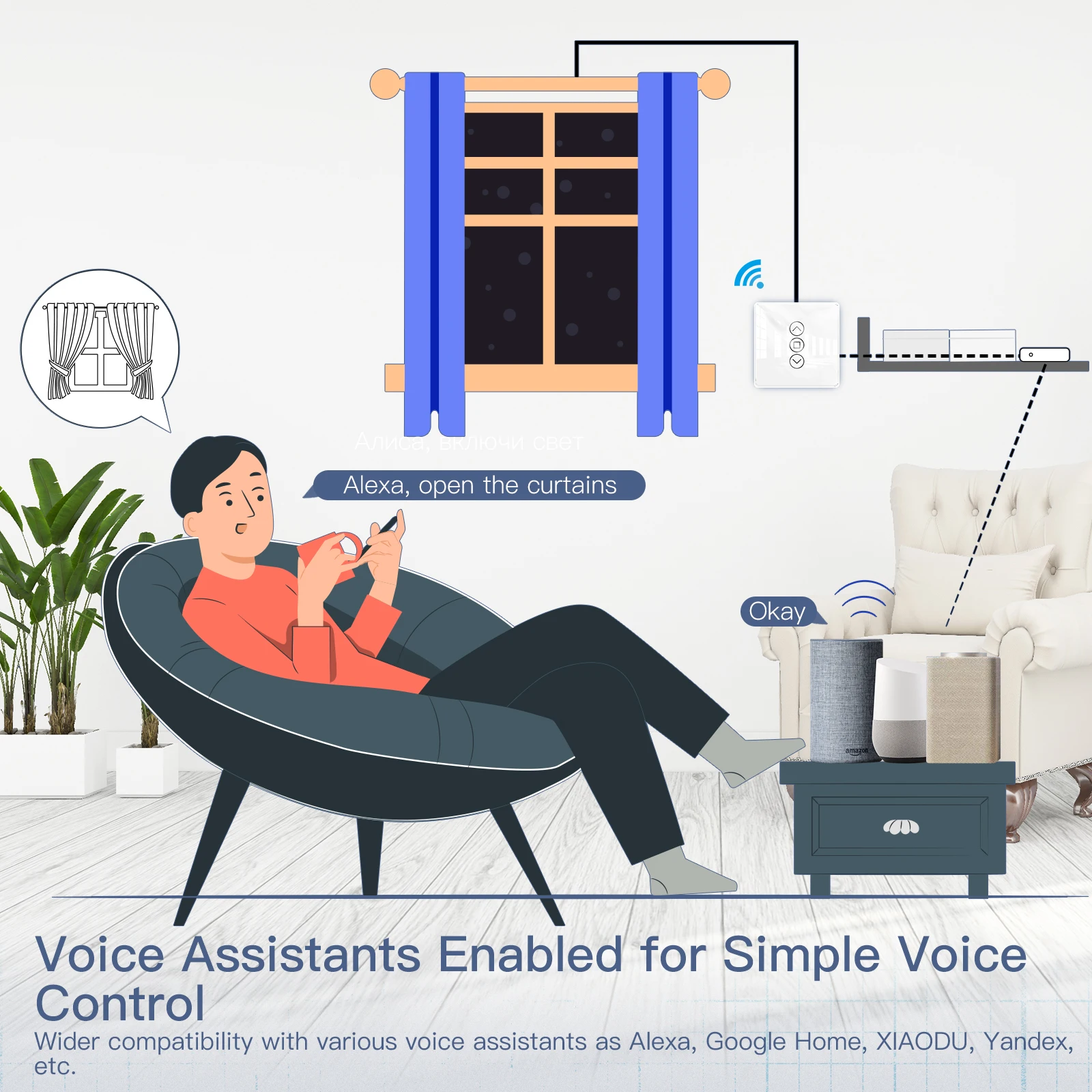 WiFi Smart 2.5D Arc Glass Touch Panel Curtain Switch Roller Blinds Shutters APP Remote Control Work With Alexa Google Home electric curtain switch