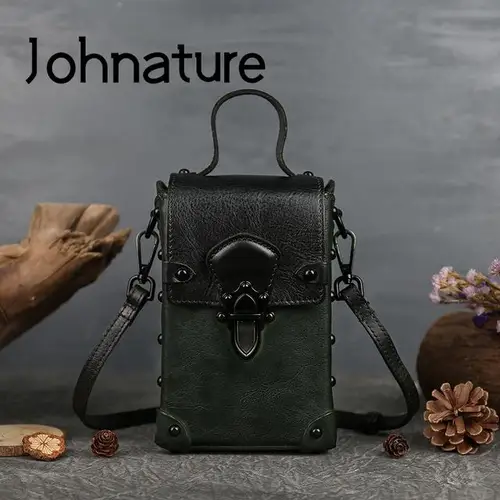 Buy Johnature Retro Genuine Leather Ladies Bags 2022 New First Layer Cowhide Small Handbag Versatile Shoulder Messenger Bags