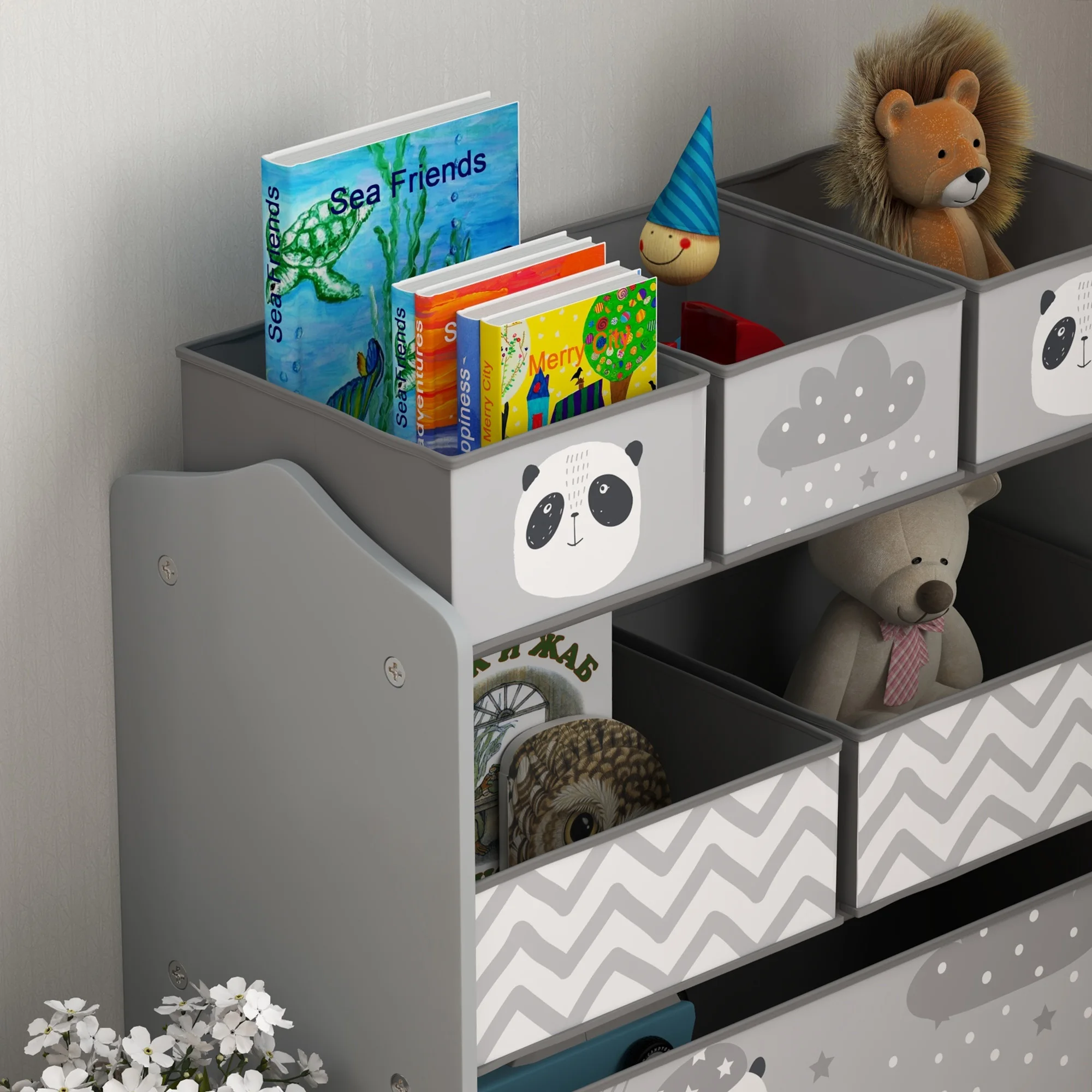 Toy Organizer with 6 Storage Bins, 25" x 12" x 26", Green 6