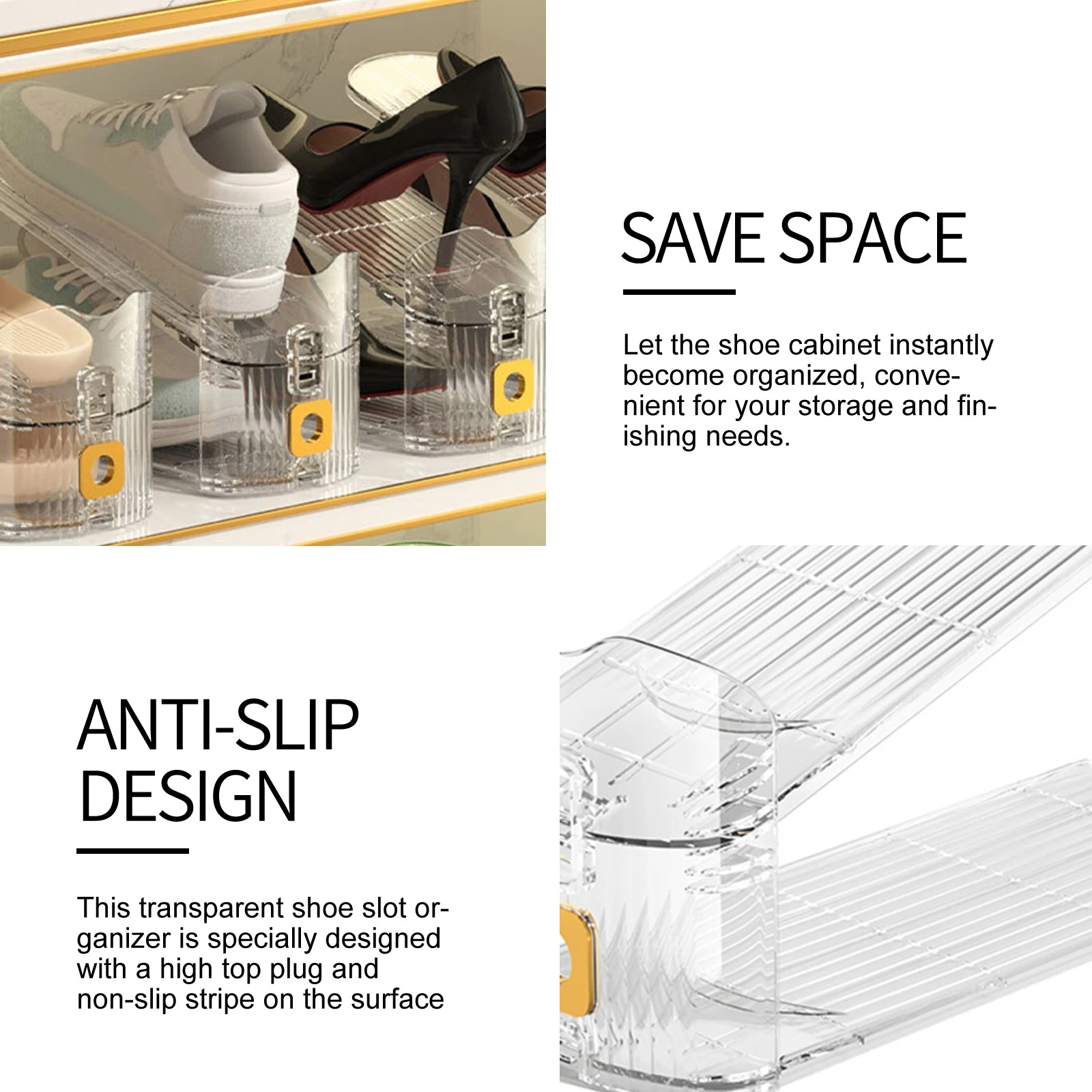 6/8Pcs 2-Layer Adjustable Shoe Rack Clear Footwear Support Slot Space Saving Shoe Storage Stand For Closet Shoebox Organizer