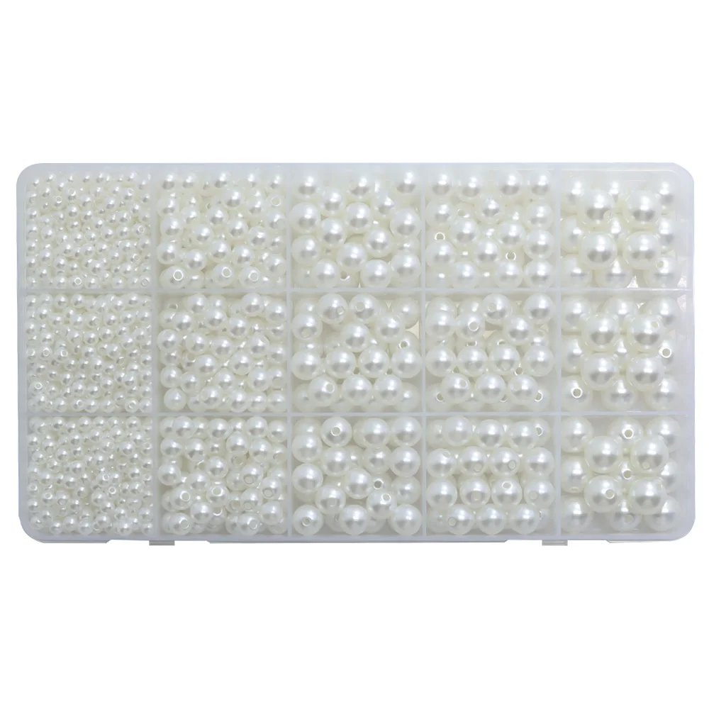 

1269 pieces plast beads for threading beige, round jewellery beads with hole, faux pearl, glass beads craft beads set for jewell