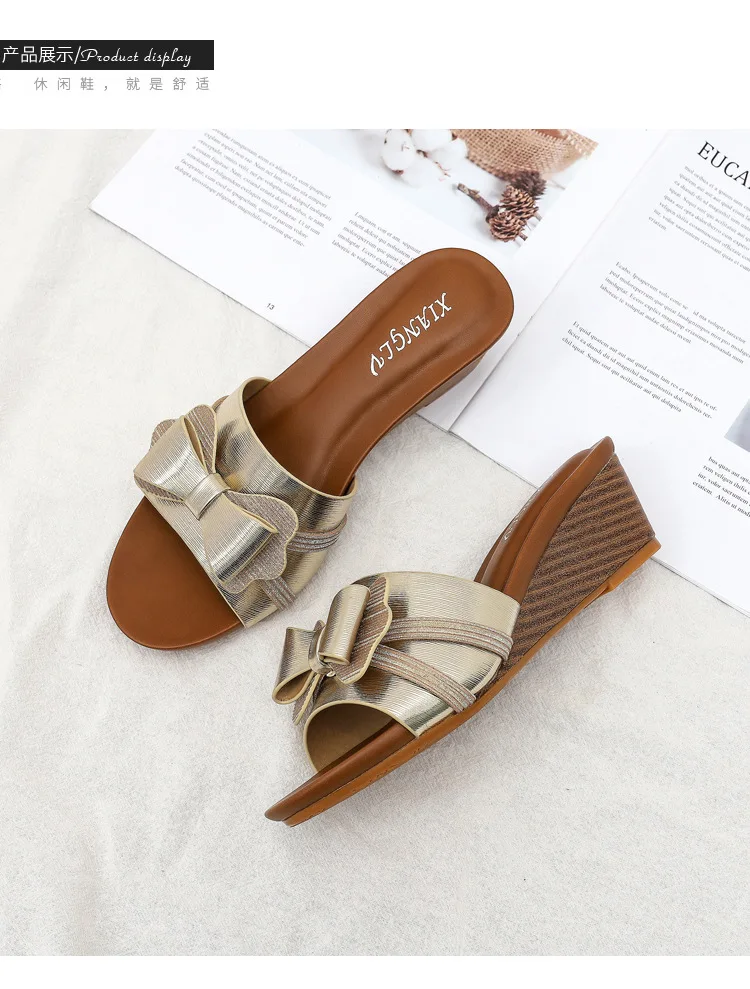 Women's Sandals Summer 2023 New Elegant Versatile Slippers Wear Thick Sole Fashion Large Wedge Caligae 1418-441