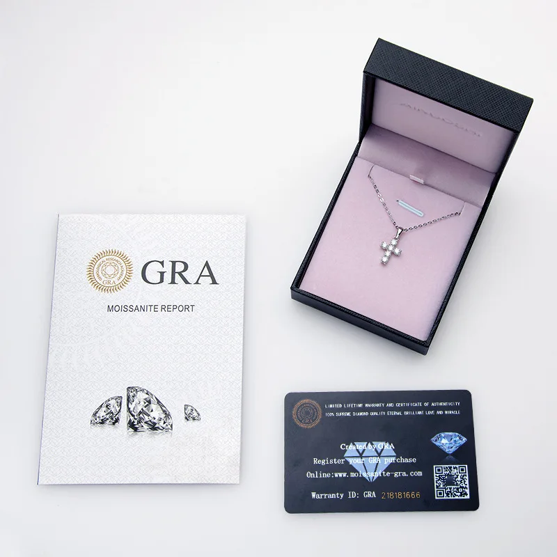 0.6 Carat Full Moissanite Cross Pendant Necklace S925 Sterling Sliver Chain D Color VVS1 Fine Jewelry for Women Men Wedding Gift