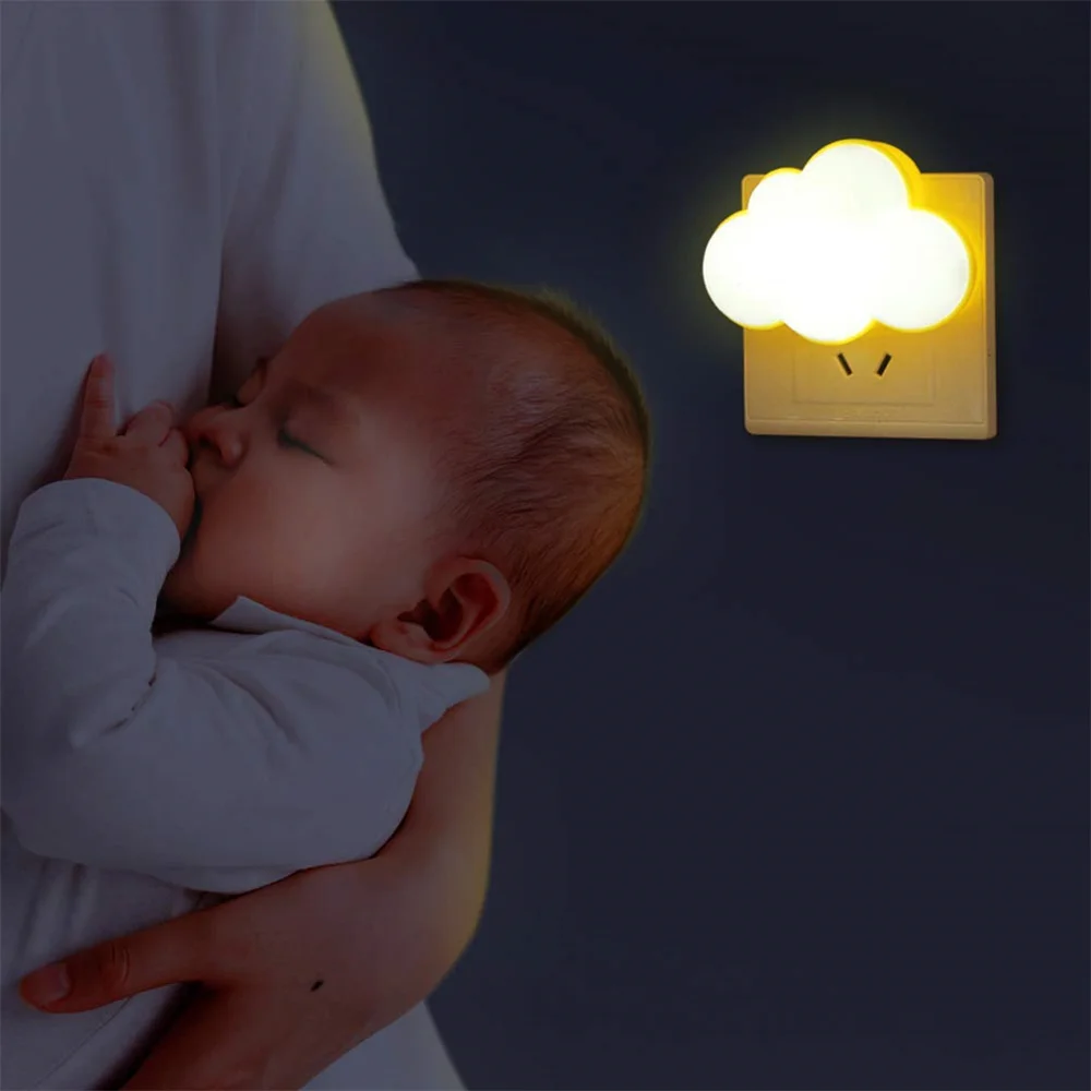 EU Plug 220V LED Cloud Night Light Dusk To Dawn Smart Sensor 0.5W for Hallway Bedroom Stairs Kids Room Energy Saving Cute Lamp