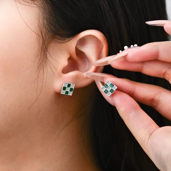 MINTYBOX S925 Silver Malachite Moissanite Stud Earrings for Women Geometry Lab Diamond Earring Luxury Wedding Fine Jewelry 6