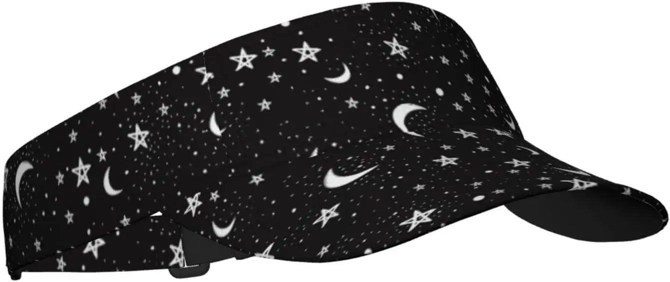 

Black White Moon and Star Pattern Sunscreen Visor Hats for Women & Men, Sport Empty Top Baseball Sun Cap, Tennis Visor, G