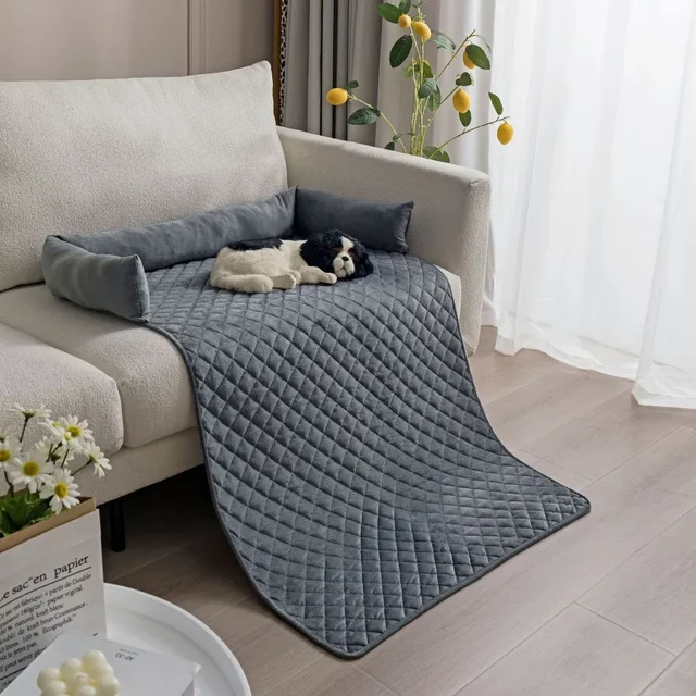 Plush Pet Sofa Cushion with Pillow Reusable Indoor Anti-slip Cat Dog Calming Nest Supplies Winter Solid Color Puppy Sleeping Pad Plush Pet Sofa Cushion with Pillow Reusable Indoor Anti-slip Cat Dog Calming Nest Supplies Winter Solid Color Puppy Sleeping Pad