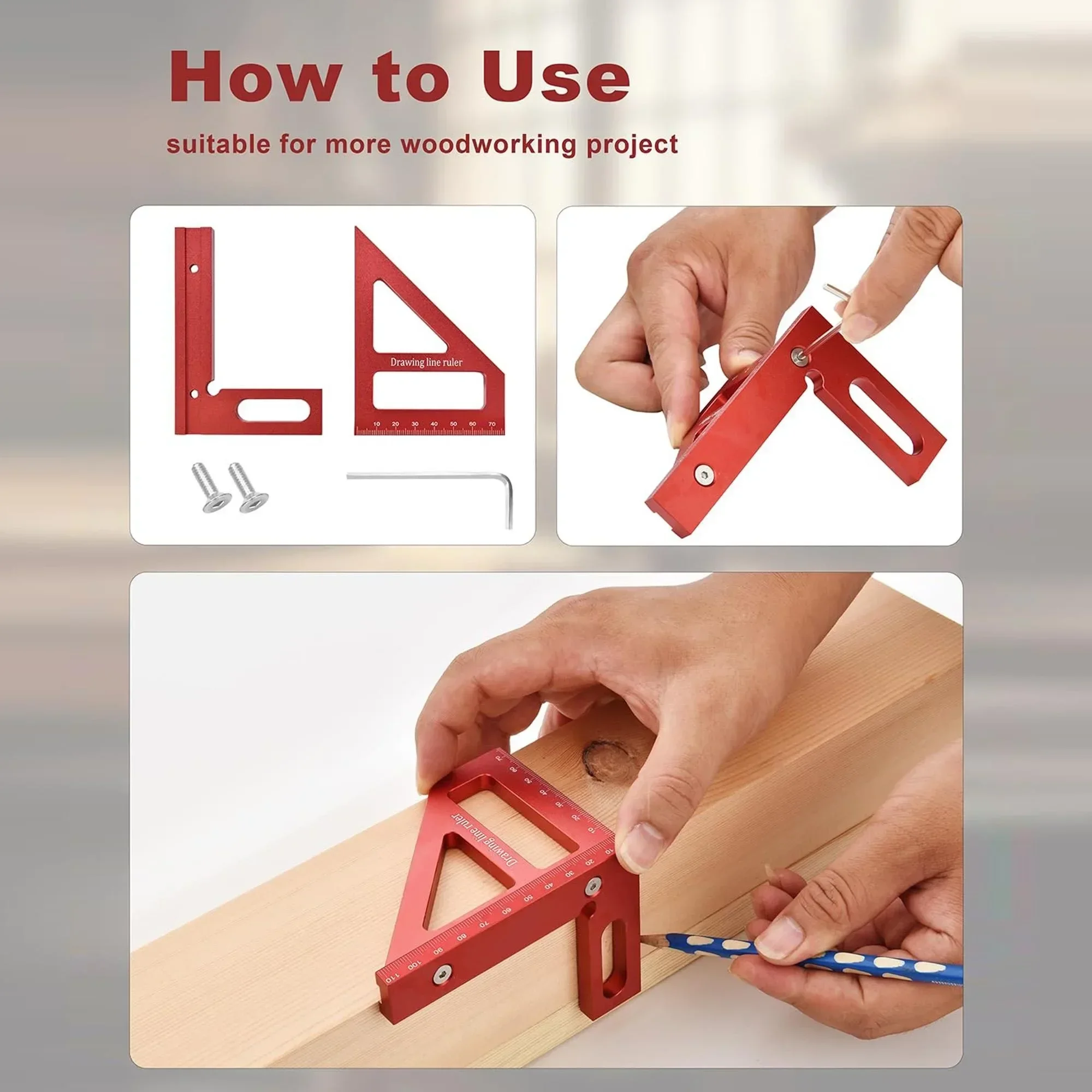 Aluminum Alloy 45-90 Degree Triangle Ruler Multifunctional Woodworking Angle Ruler Drawing Measuring Tool For Carpenter DIY