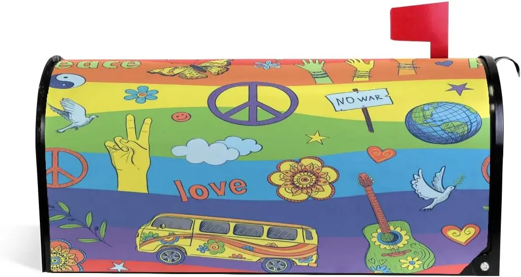 Cheerful Psychedelic Magnetic Mailbox Cover MailWraps Garden Yard Home Decor for Outside