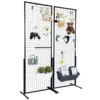 12964-528829.jpg SucceBuy Grid Wall Panels Tower Wire Gridwall Display Racks Double Side Gridwall Panels for Art Craft Shows Retail Shop w/ Hooks