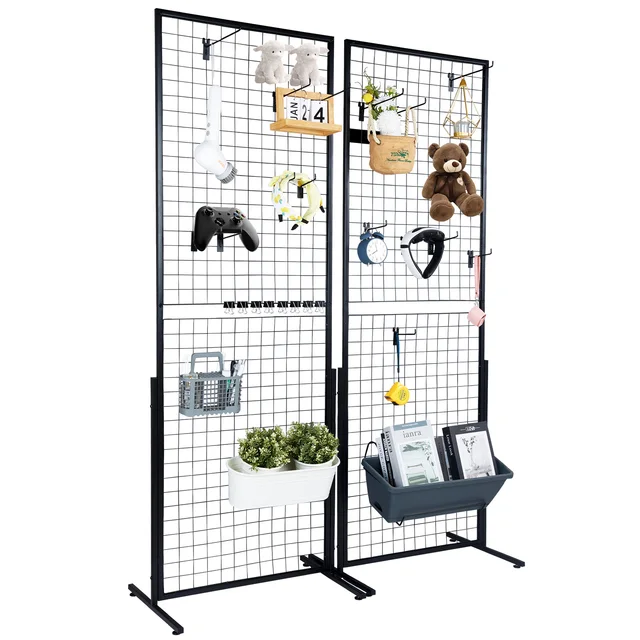 12964-528829.jpg SucceBuy Grid Wall Panels Tower Wire Gridwall Display Racks Double Side Gridwall Panels for Art Craft Shows Retail Shop w/ Hooks