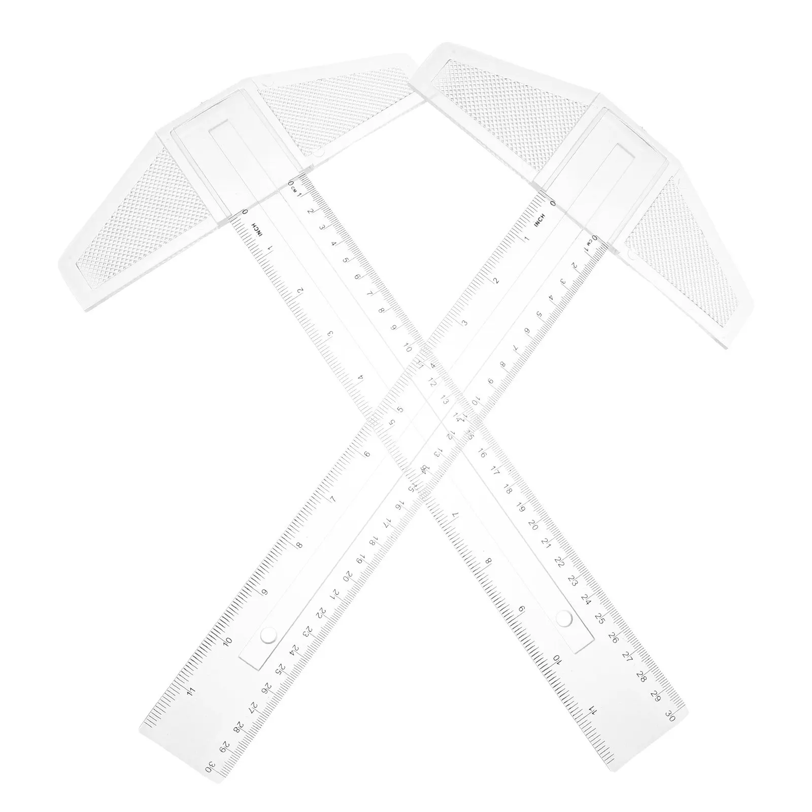 2Pcs T자형 눈금자 측정 도구 13.8x6.7x0.24inch 정밀 목공용 투명 아크릴 ABS 제도 도면 눈금자