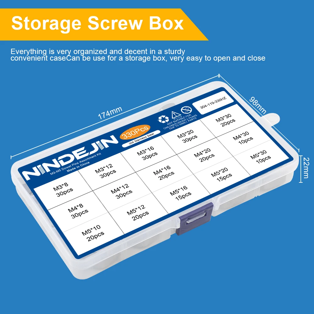 NINDEJIN Dowel Pin 구색 키트 M2 M2.5 M3 M4 M5 M6 스테인레스 스틸 Dowel Pin 선반 지지대 Peg Pin Rod 고정 요소 세트