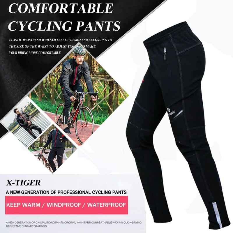 X-TIGER Windproof Autumn Winter Sports Pants Bike Bicycle Cycling Pants Ciclismo Bicicleta Outdoor Wear Warmth Riding Black women cycling pants men cycling pants