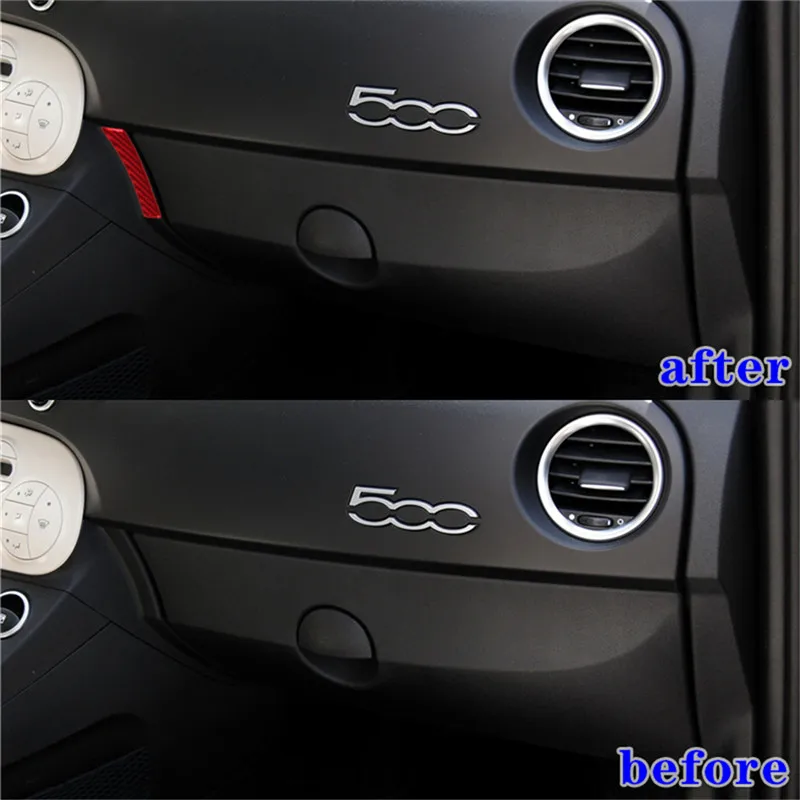 For Fiat 500 2012 2013 2014 2015 Carbon Fiber Stickers Left of Glove Box  Cover Trim Car Interior Decorative Accessories