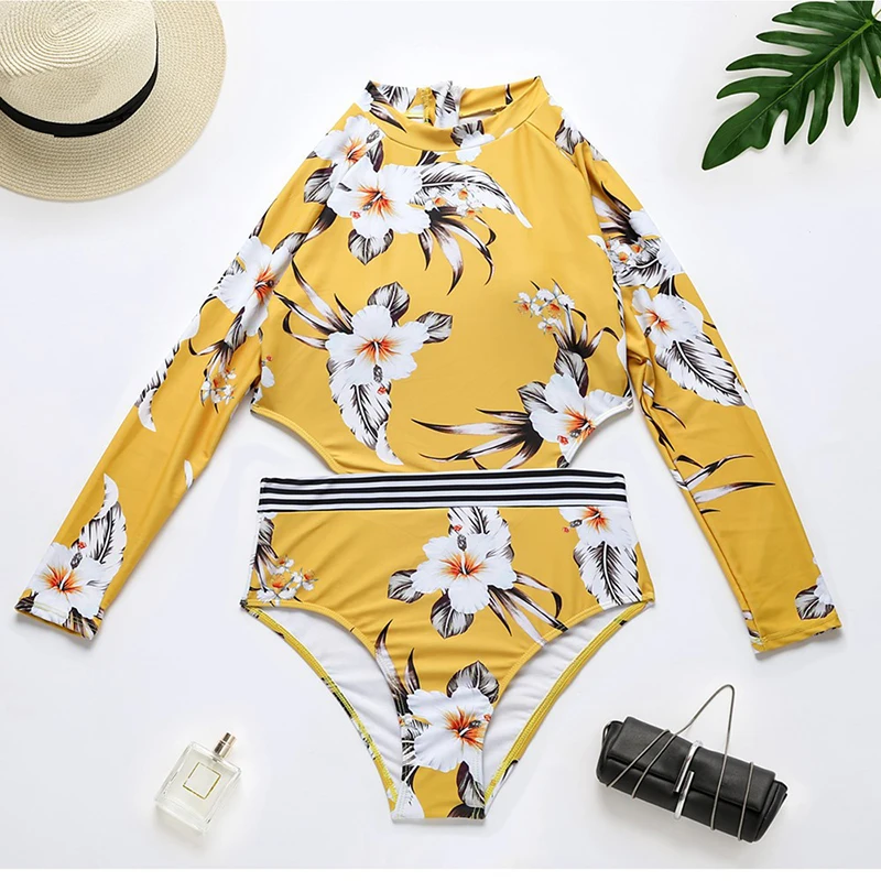 Surfing Swimsuit For Women 2022 Bikini Long Sleeve Swimwear Tiger Print Push Up Summer Bath Suit Two Piece Bandeau Biquini plus size swimwear