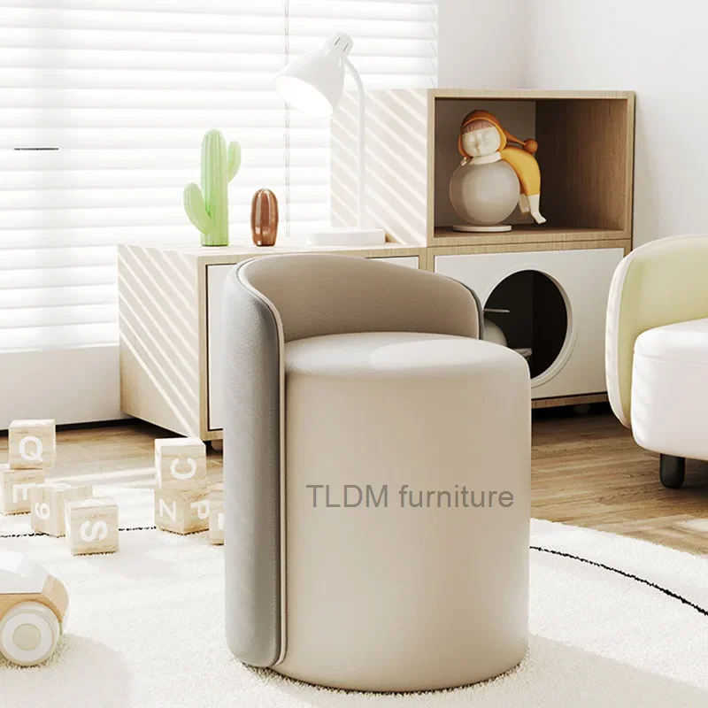 

European Round Stool Adjustable Leather Wooden Vanity Stool Bedroom Cushioned Sillas Para Sala De Estar Furniture Living Room