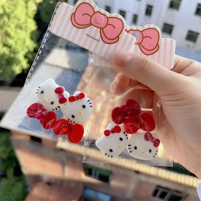 

4Pcs Sanrio Kawaii Anime Hello Kitty Diy Accessories Decorative Stickers Cute Sweet Cartoon Resin Patch Lovely Gifts for Girls