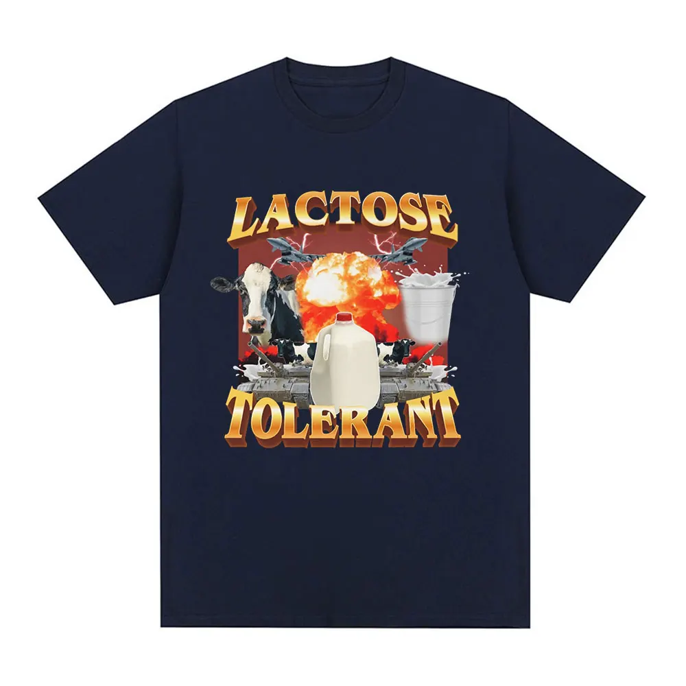 Lactose Tolerant Graphic Print T-Shirt Men's Vintage Fashion Short Sleeve T-shirts 100% Cotton Casual Cozy Oversized T Shirts 2