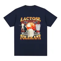 Lactose Tolerant Graphic Print T-Shirt Men's Vintage Fashion Short Sleeve T-shirts 100% Cotton Casual Cozy Oversized T Shirts 2