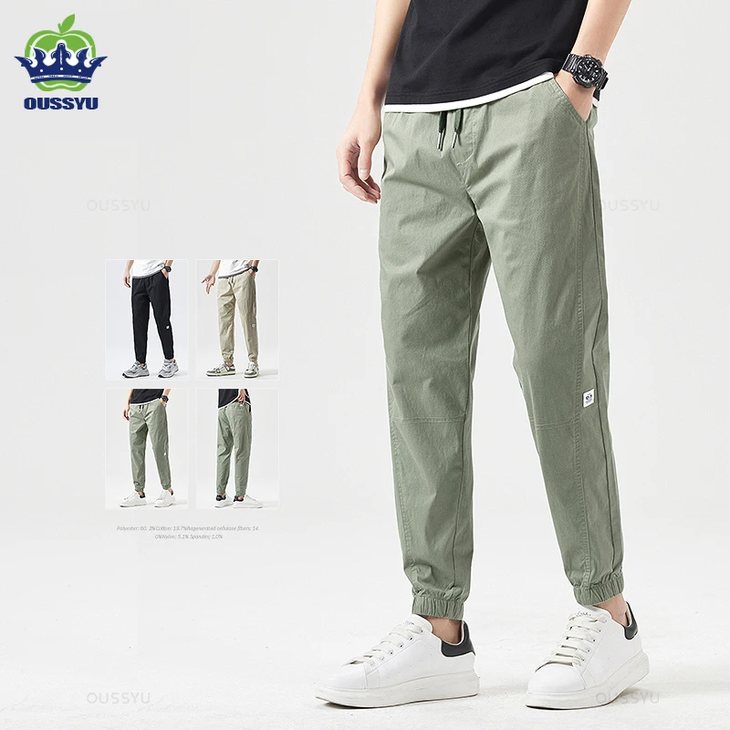 Men Cotton Harem Pants Spring Summer Ankle Length Thin Drawstring Cosy Korean Solid Color Casual