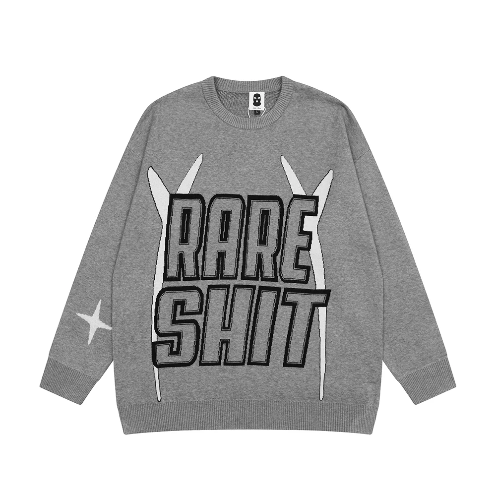 

High Street Letter Stars Patchwork Baggy Y2k Pullover Sweater Unisex Ropa Hombre Casual Oversized Knitted Clothes Sueter