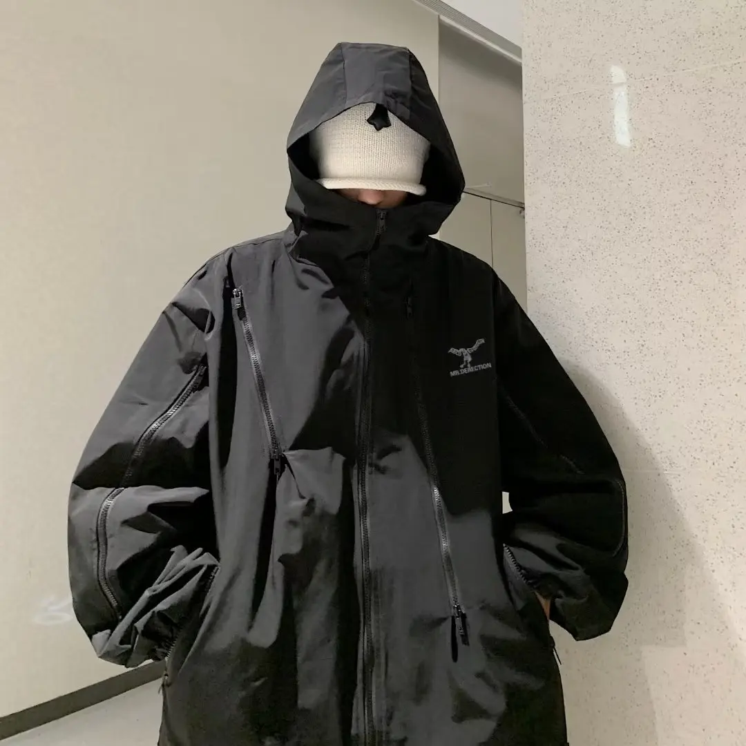 Full Zip Up Tactical Men Jacket Military Y2K Japanese Style Police Work Coats Mens Safari Jacket Outwear Hooded Windbreaker