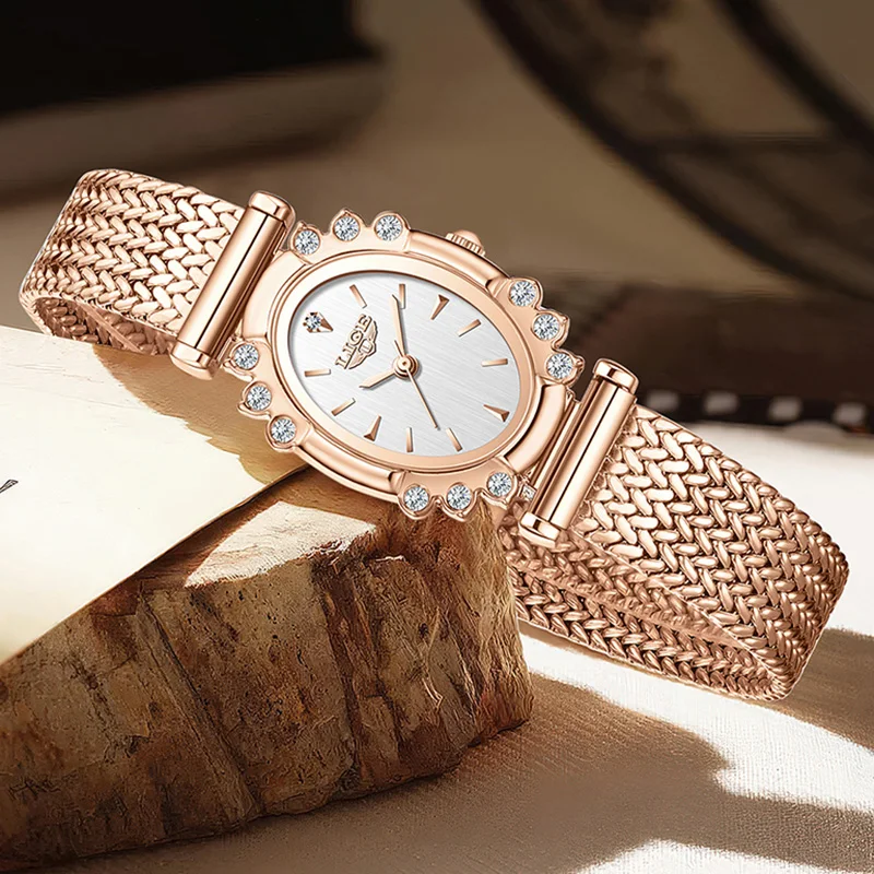 LIGE Waterproof Watch Women Fashion Ultra Thin Rose Gold Mesh Women's Quartz Watch Outdoor Sport Bracelet Women's Gift For Watch