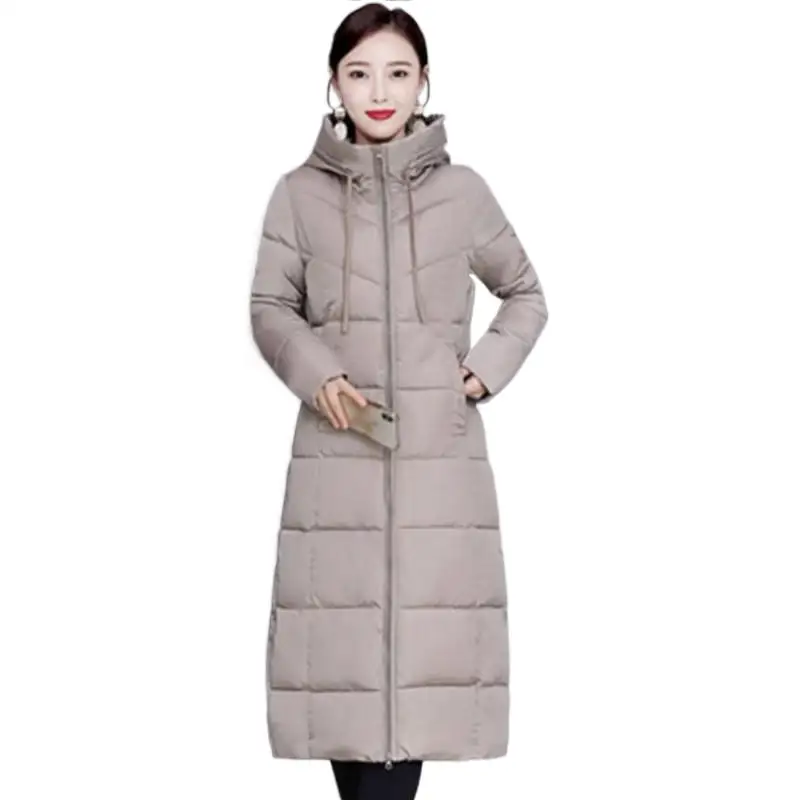 

Woman Fashion Fitted Hooded Parka Women's Winter Black Jacket Down Cotton Warm Long Coat M-5XL jaqueta feminino para inverno