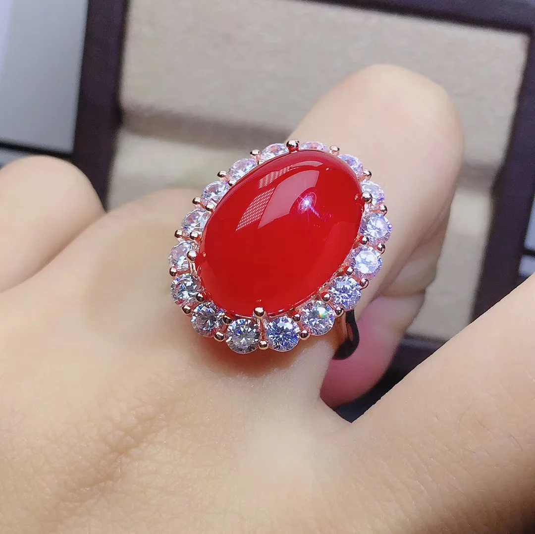 925 Sterling Silver Inlaid Natural Carnelian Ring Luxury Classic Fine Jewelry engagement rings for women