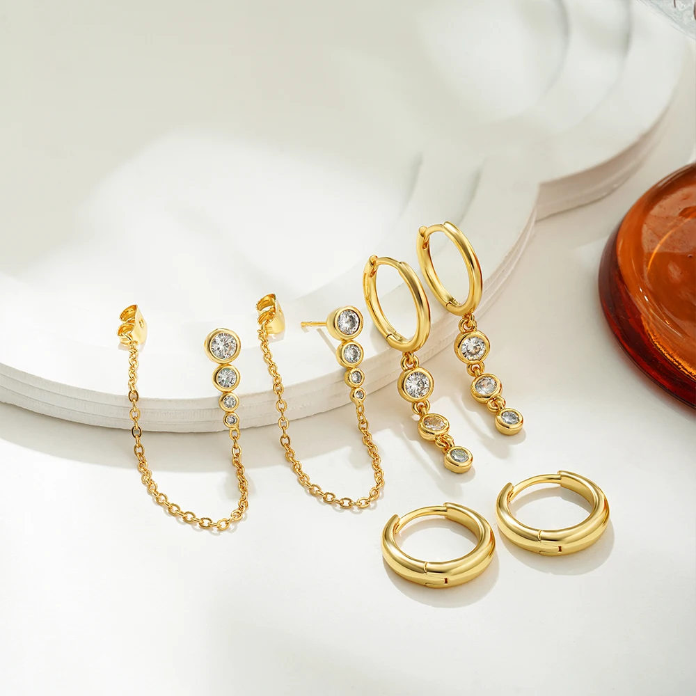 Dainty Zircon Small Stackable 14k Gold Plated Earrings Set for Women Multiple Piercing Cartilage Huggie Hoop Earring Jewelry