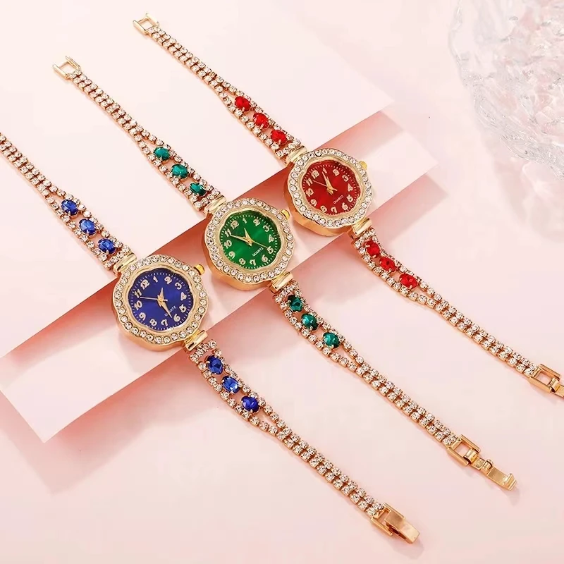 Diamond Women Watches Green Watch Ladies Wrist Watches Luxury Brand Rhinestone Womens Bracelet Watches Female Relogio Feminino 2