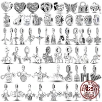 Inlaid Zircon Charm Beads 925 Sterling Silver Color Love Heart Snake Dangle Fit Original Bracelet Charms Pendant Jewelry 1