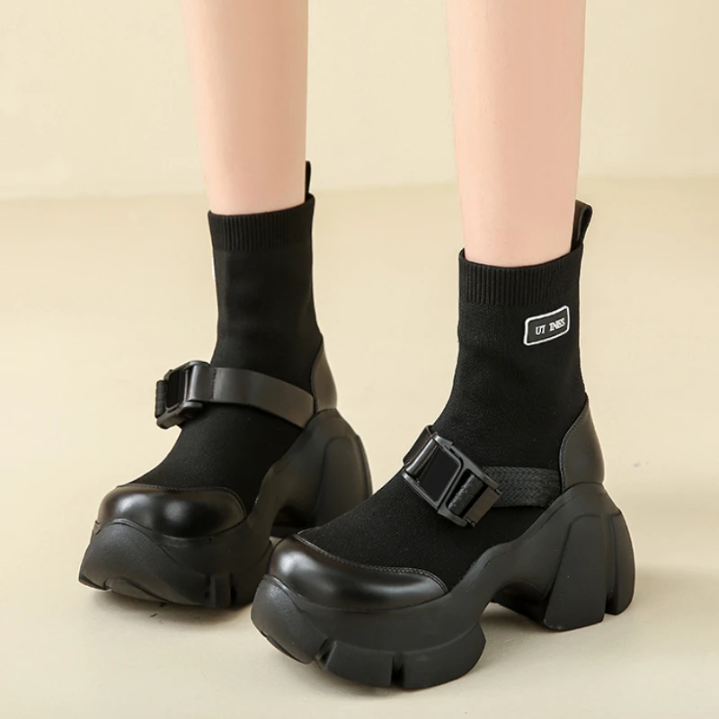 

Women's Ankle Boots Knitted Sock Boots Thick-soled Womens Slip-on Women Casual Comfortable Simple Fashion 2023 New Boots