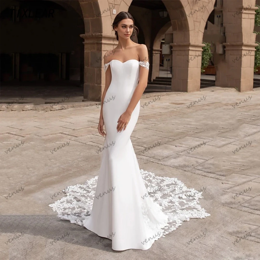 

Elegant Wedding Dresses 2024 Sheath Mermaid Off The Shoulder Floor Length Bridal Gowns Lace Appliques Vintage Vestidos De Novia