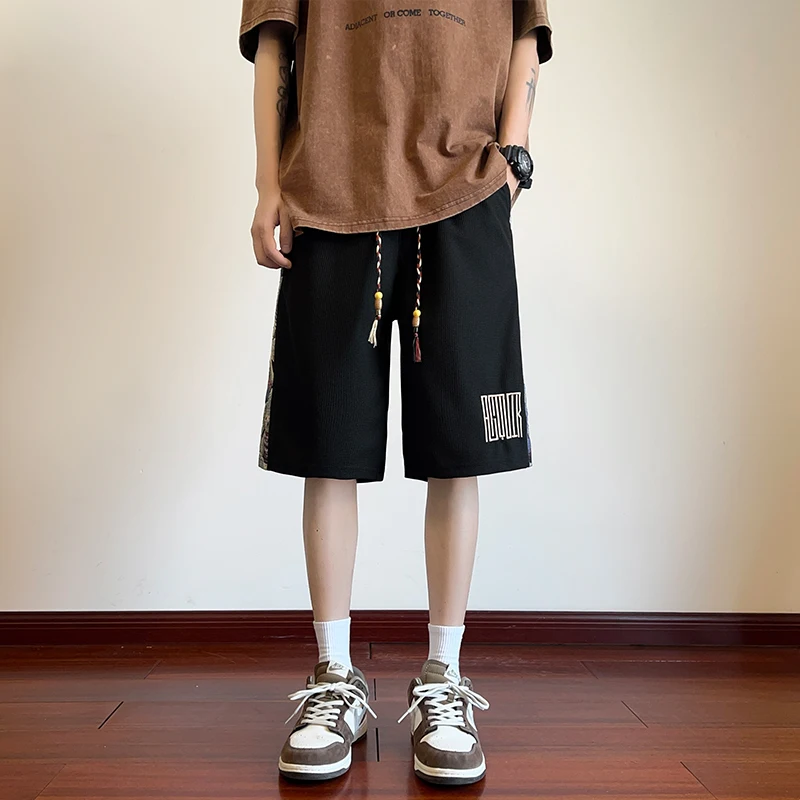 

Casual Baggy Men Short Drawstring Elastic Waist Letter Print Shorts Stylish Lightweight Breathable White Black Green