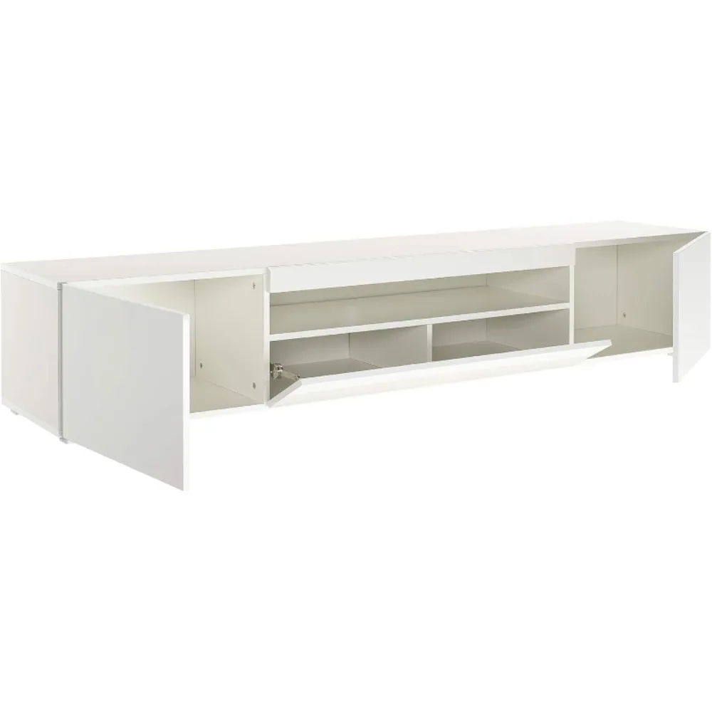 TV Console, Television Stands 78" Long White 70 Inch TV Stand with LED Lights, 3 Storage Cabinets Soundbar Shelf 90 Inch TVs 5