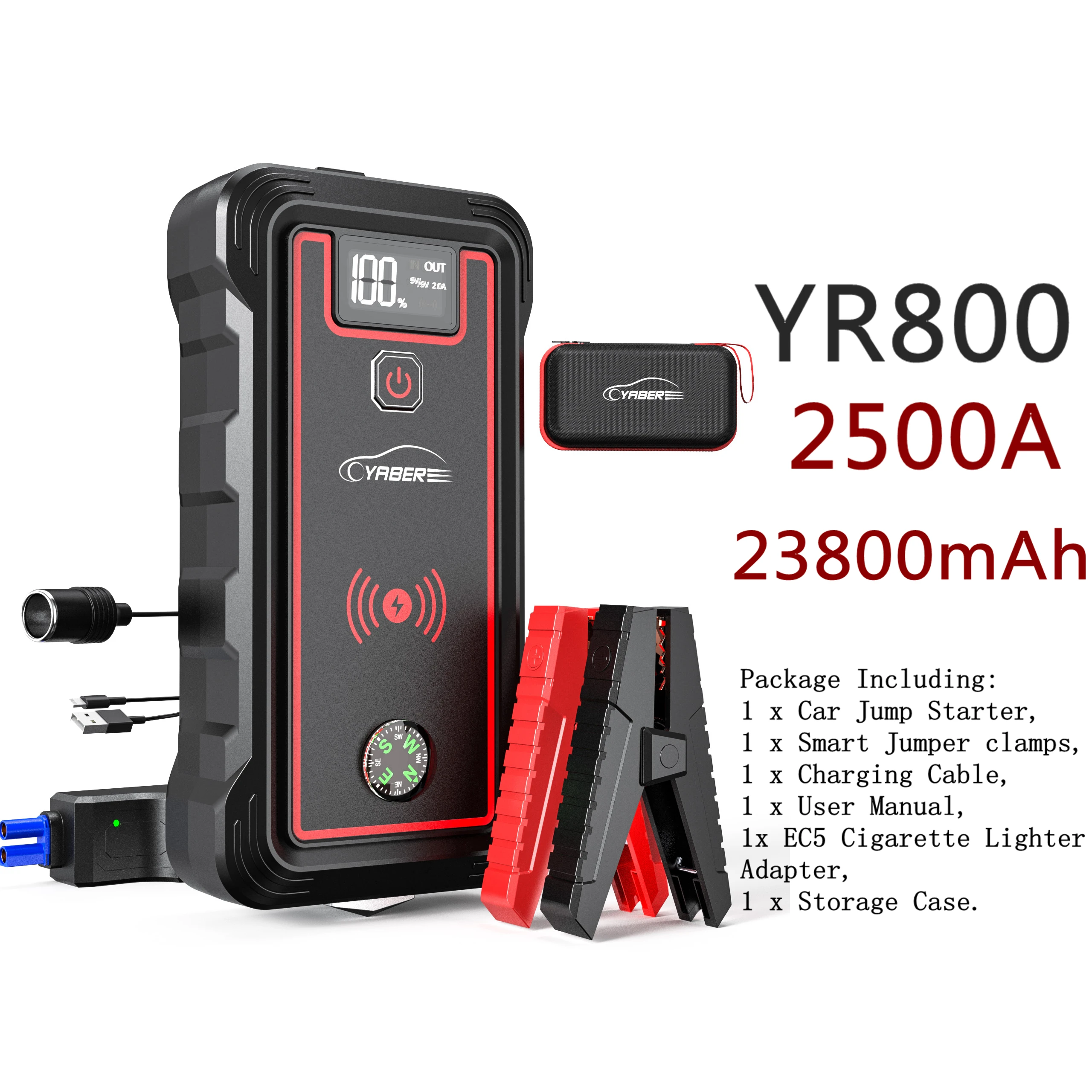 Yaber Booster Batterie Voiture - 3000a 24800mah Portable Jump Starter (tout  Gaz Ou 8,0 L Diesel) Démarrage De Voiture Moto Avec Compresseur D'air 150  Psi, Sortie Dc, Écran Lcd - Jump Starter - AliExpress