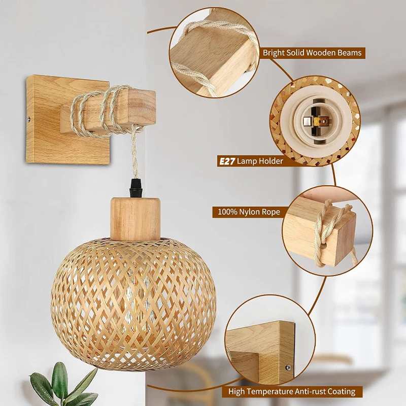 Bamboo Lantern Wall Lamp Natural Rattan WickerE27Chandeliers Hand-Woven Bamboo Room Decor Lampshades Wall Light Fixtures nordic led light led wall lamp wall light