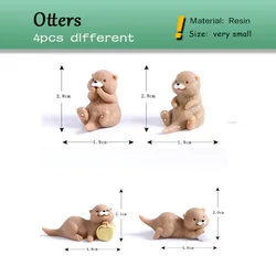 Set of 4 Adorable Otter Figurines for DIY Home Decor & Miniature Fairy Gardens (4pcs Otters)