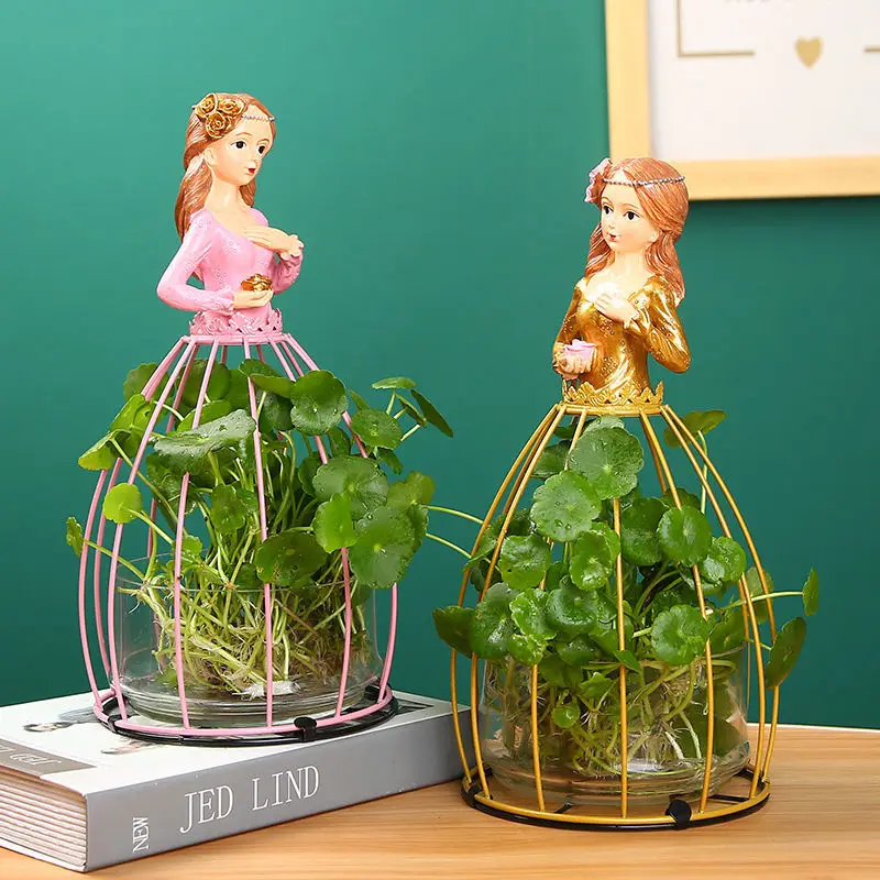 

Modern Wrought Iron Princess Birdcage Vase Green Plant Hydroponic Glass Flowerpot Home Livingroom Furnishing Crafts Decoration