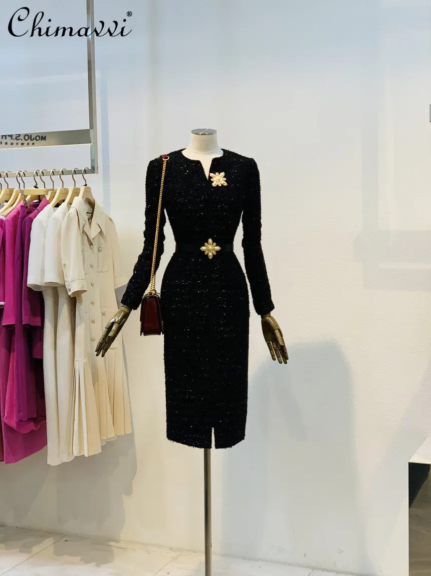 HighEndDress2023AutumnWinterNewFashionLongSleeveSlimFit