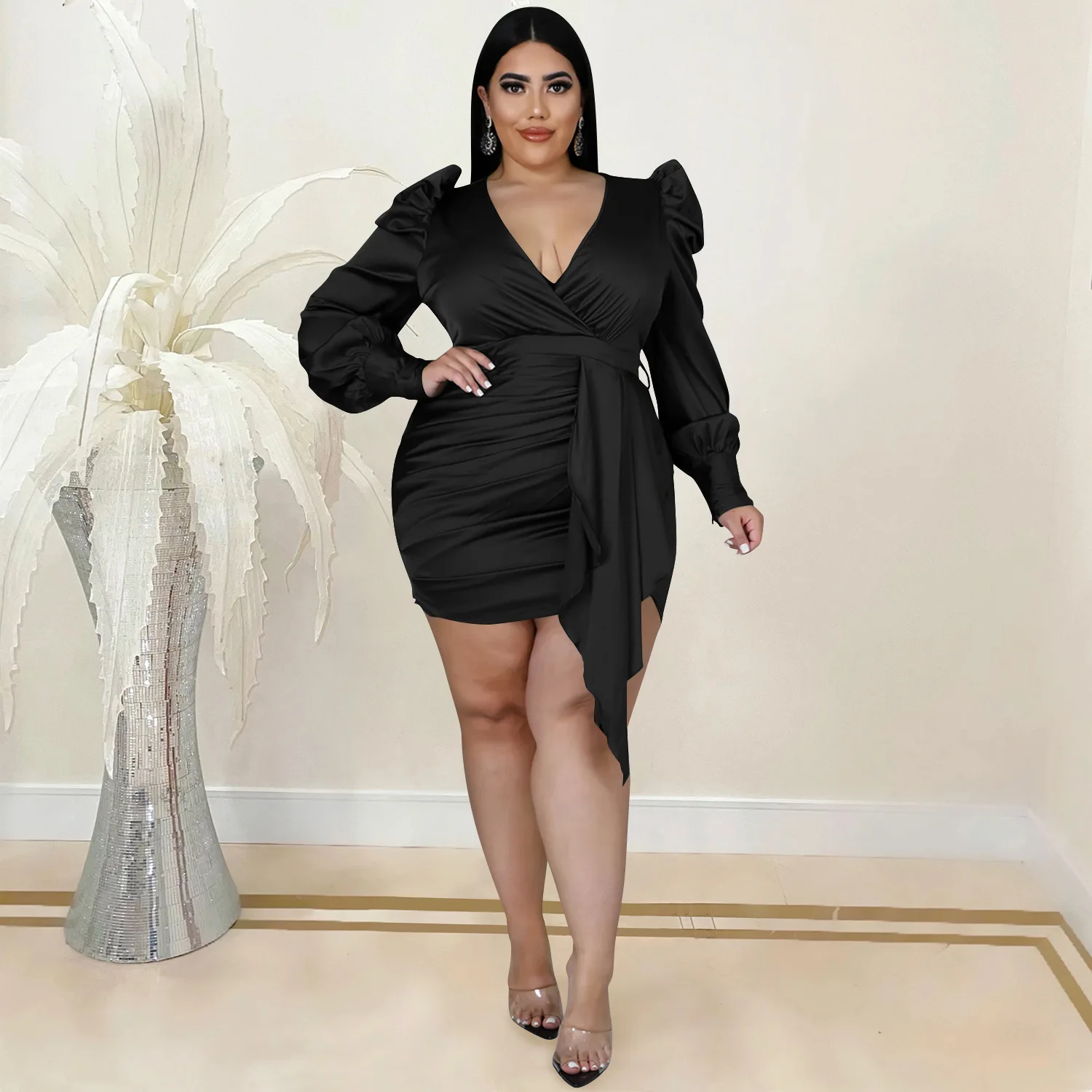 Plus Size Women Dinner Dress Puff Sleeve Party Dress Female Fashion Elegant Evening Gowns Casual Luxury New Outerwear Clothes