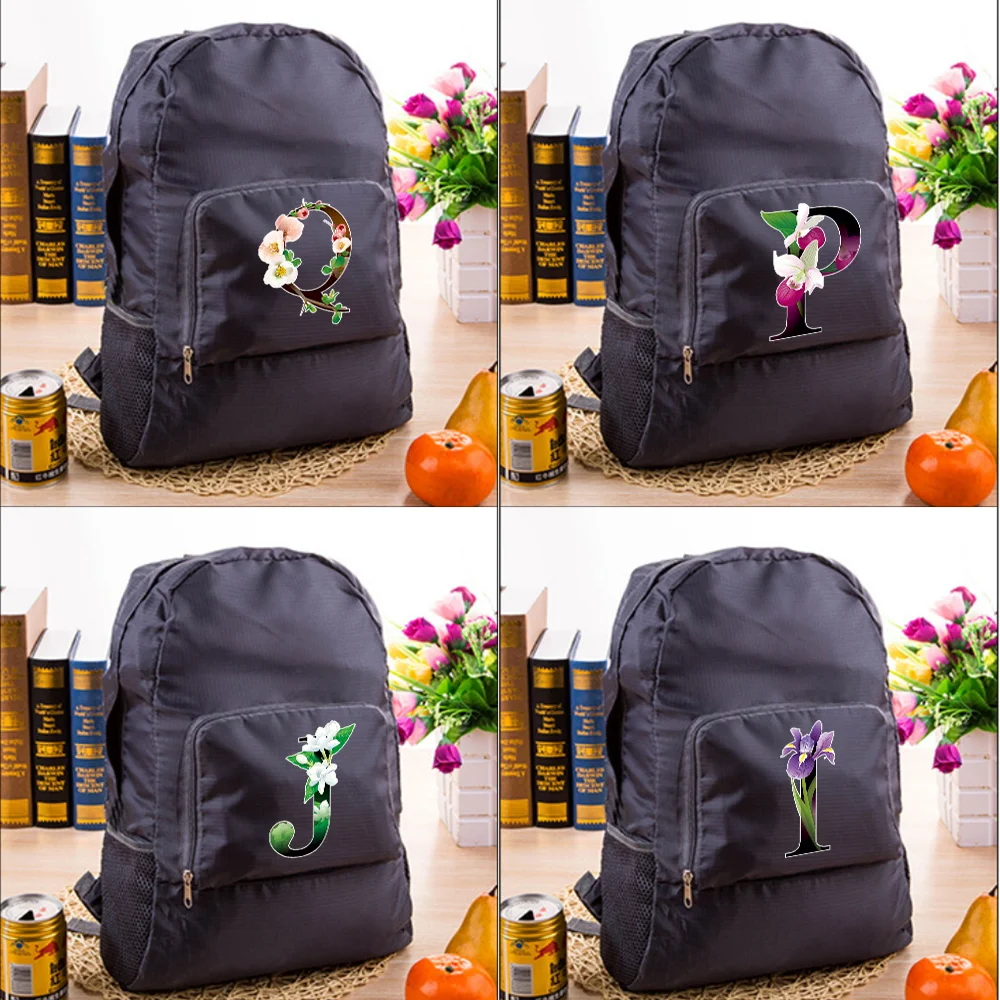 

Lightweight Packable Backpack Foldable Ultralight Outdoor Folding Backpack Flower Color Letter Print Travel Daypack Bag Sports