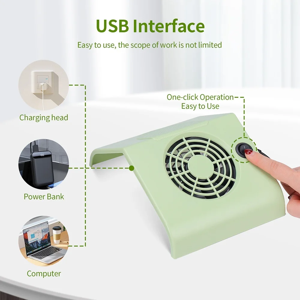 Mini USB Nail Dust Extractor Vacuum Cleaner Manicure Machine Tools Low Noise Nail Powder Sucker With 2 Dust Filter Bags